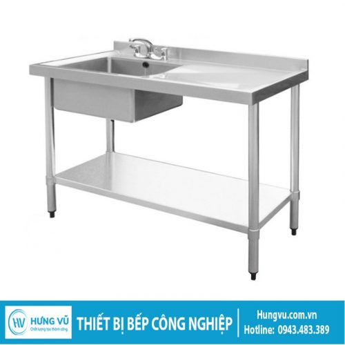 Chậu rửa công nghiệp một hố có bàn để đồ