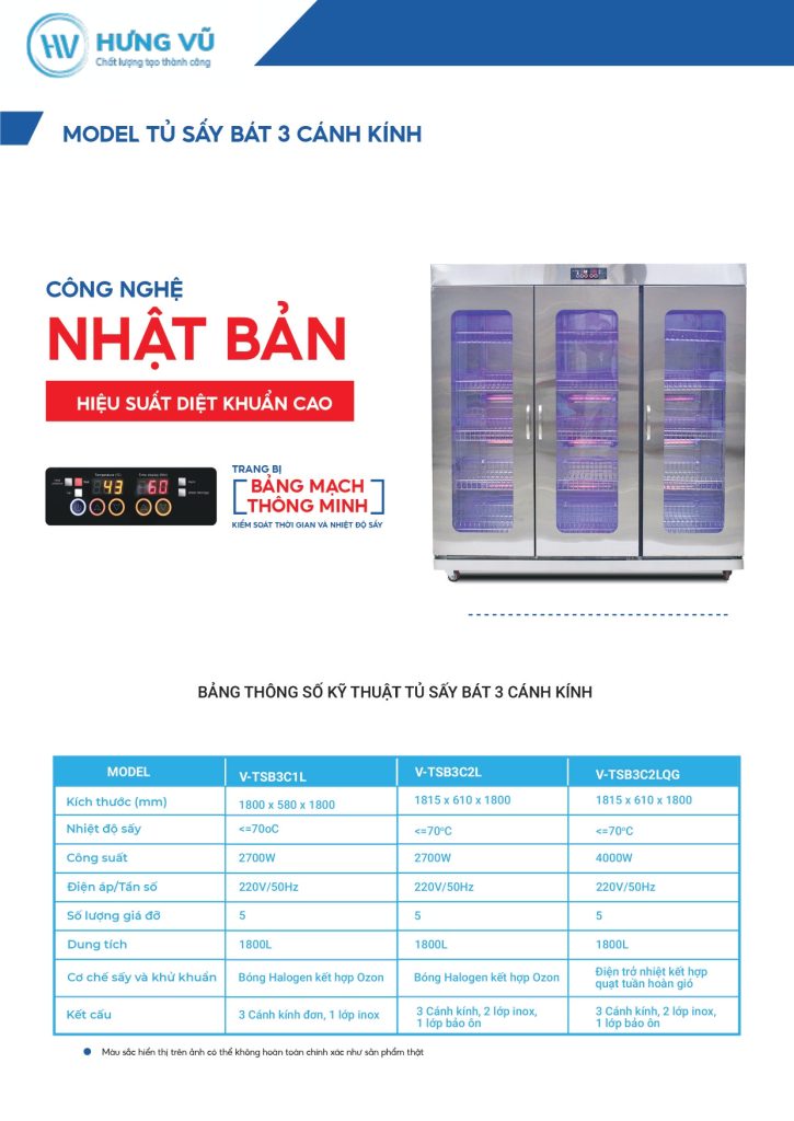 tủ sấy bát đĩa công nghiệp 3 cánh
